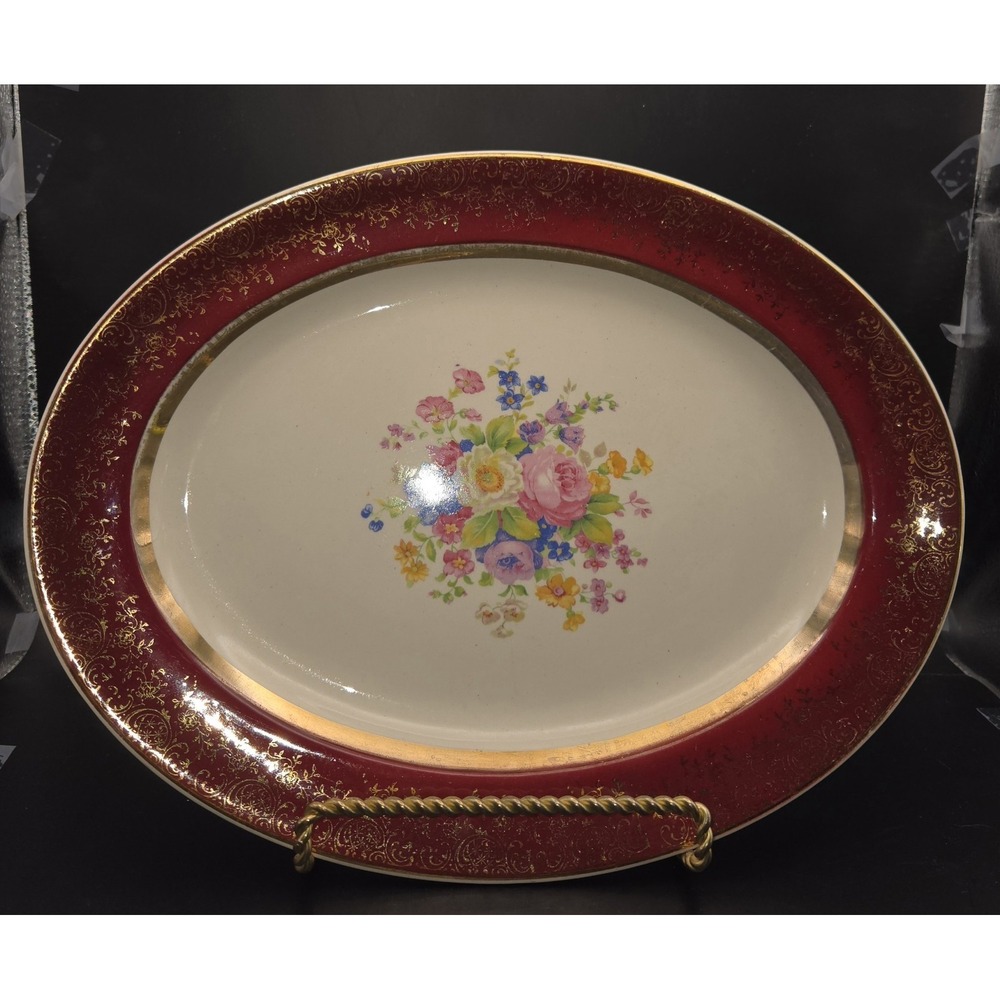 Vintage Platter 1940's Aristocratic By Salam China For USA Maroon 24k Gold...